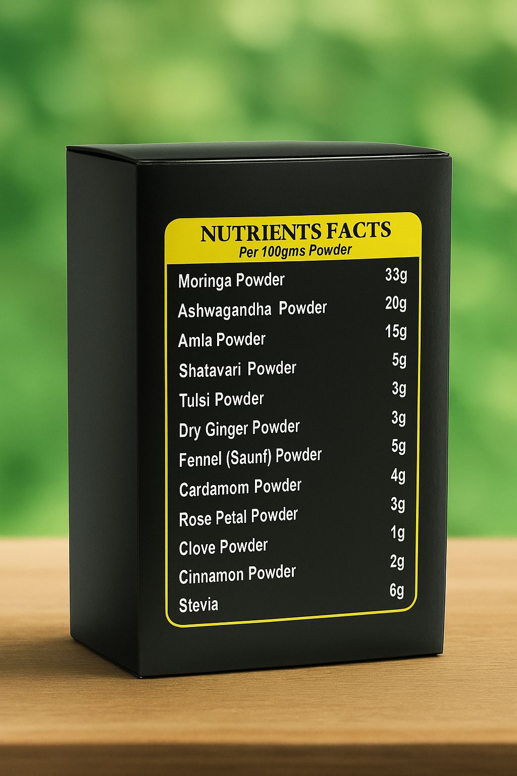 Nutrients Facts label of Vedma Ageless Brite showing all ingredients.