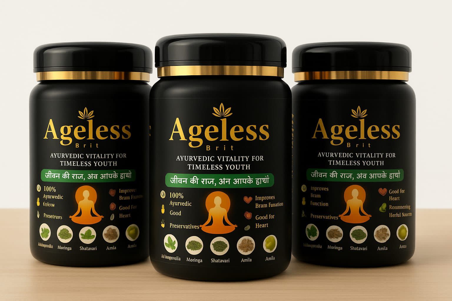 Vedma Ageless Brite bottle with a premium look and water droplets.